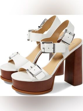 Michael Kors White Leather Platform Buckle Sandals